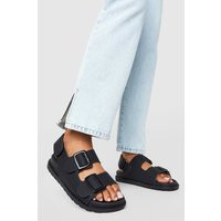 Womens Double Strap Buckle Dad Sandals - Black - 6 | boohoo (US & Canada)