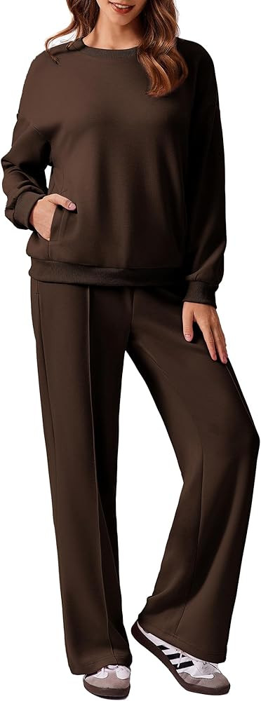 PINSPARK 2 Piece Sets For Women Long Sleeve Sweatshirts Drawstring Straight Leg Pants Fall Travel... | Amazon (US)