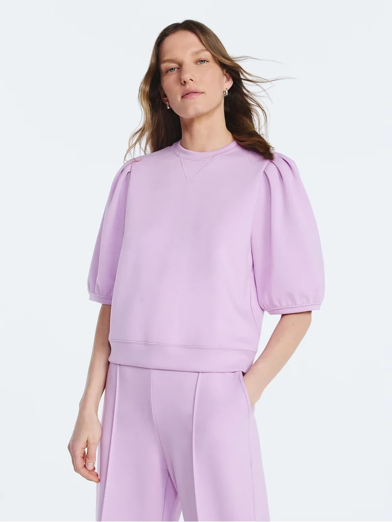 Scoop Women's and Women's Plus New Scubaknit Pleated Sleeve Top, Sizes XS-4X | Walmart (US)