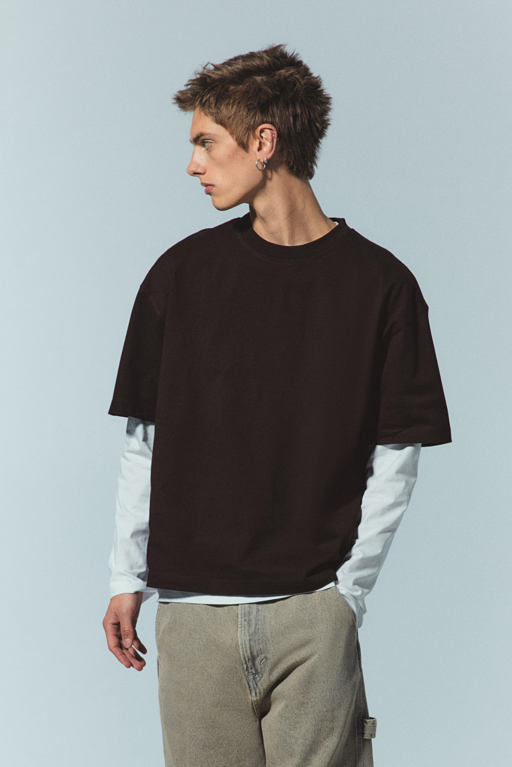 Oversized Fit Cotton T-shirt - Dark brown - Men | H&M US | H&M (US + CA)