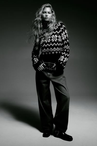 Jacquard-knit Turtleneck Sweater - Black/patterned - Ladies | H&M US | H&M (US + CA)