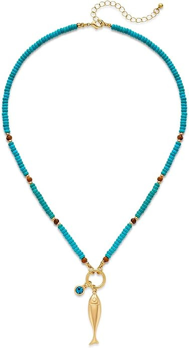 Chunky Gold Fish Pendant Necklace For Women Long Silk Scarf Turquoise Strand Necklace With Fish P... | Amazon (US)