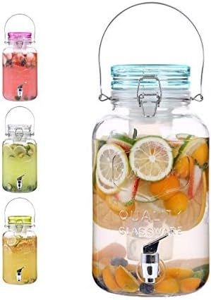 Emica Home 1 Gallon Cold Drink Glass Beverage Dispenser with Ice Infuser, Clear Bail & Trigger with  | Amazon (US)