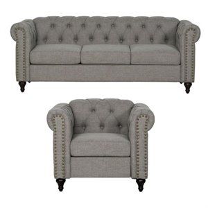 2 Piece Living Room Tufted Sofa Set with Sofa and Armchair in Gray | Cymax