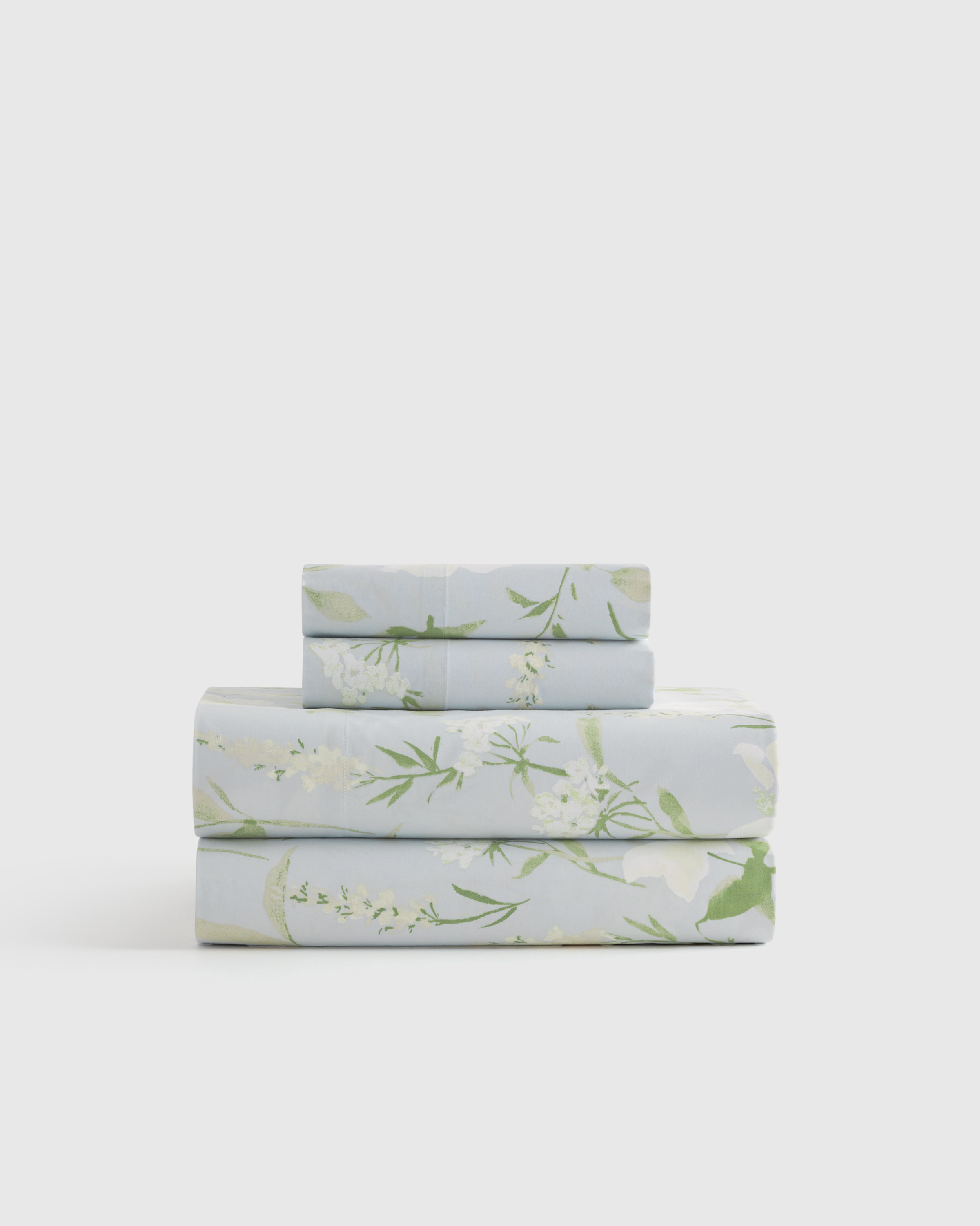 Quince | Classic Organic Percale Floral Sheet Set in Blue Garden, Size Full, Percale Cotton | Quince