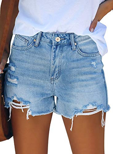 GRAPENT Women's Casual High Waisted Ripped Stretchy Denim Cut Off Hot Short Summer Jean Shorts Light Blue Color Size Medium Size 8 Size 10 | Amazon (US)
