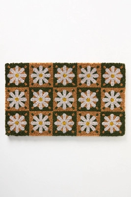 Checkered Daisies Coir Printed Doormat | Anthropologie (US)