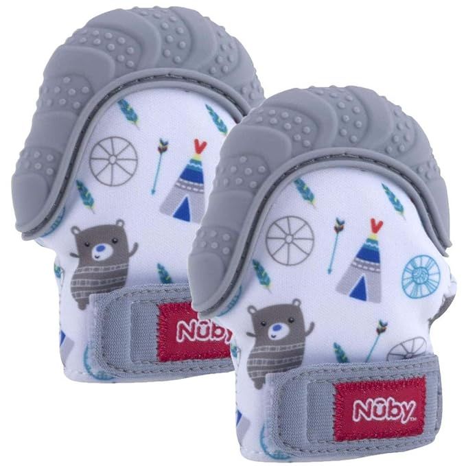 Nuby Soothing Teething Mitten with Hygienic Travel Bag, Grey, 2 Count | Amazon (US)