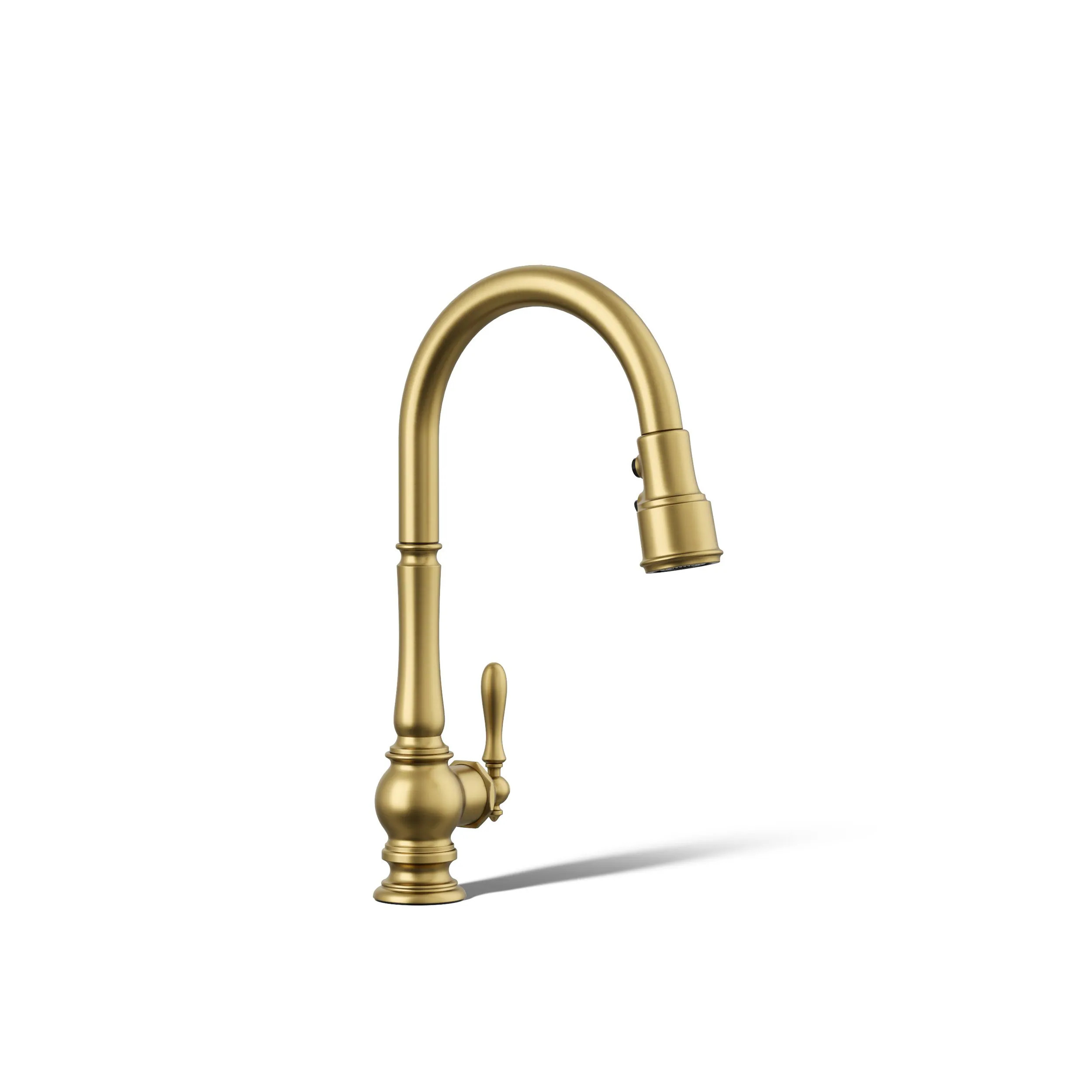 KOHLER Artifacts Vibrant Brushed Moderne Brass Single Handle Deck-mount Pull down with Sprayer | K-99259-2MB | Lowe's