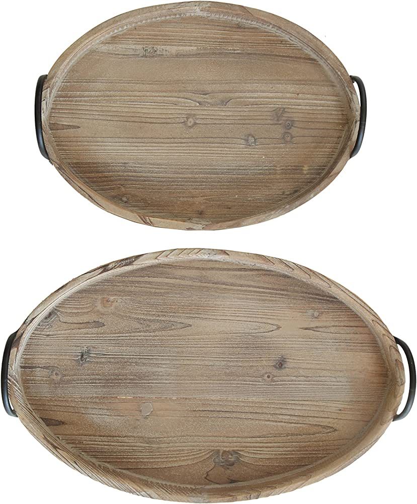 Creative Co-Op Round Decorative Wood Trays with Metal Handles (Set of 2 Sizes) | Amazon (US)