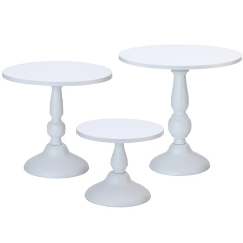 QENUIITEA Set of 3 White Cake Stands, Metal Round Cake Holder Dessert Pie Pizza Display Stand 8" 10" 12" Serving Tray Decoration for Wedding Celebration Party Birthday Baby Shower | Amazon (US)