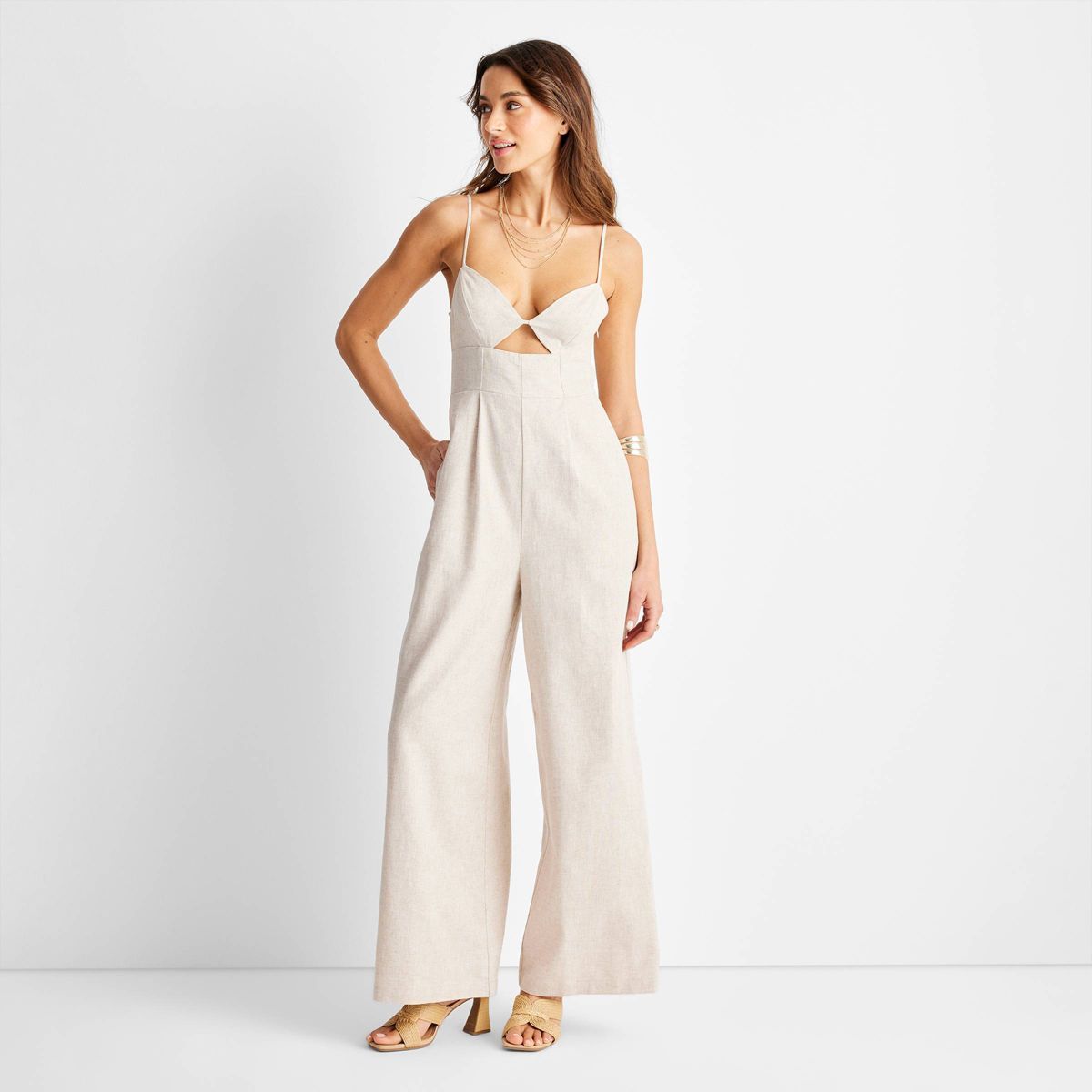 Women's Strappy Cut-Out Wide Leg Jumpsuit - Future Collective™ with Jenny K. Lopez Tan 4 | Target