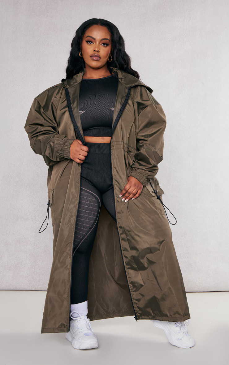 Plus Khaki Toggle Detail Midi Windbreaker | PrettyLittleThing US