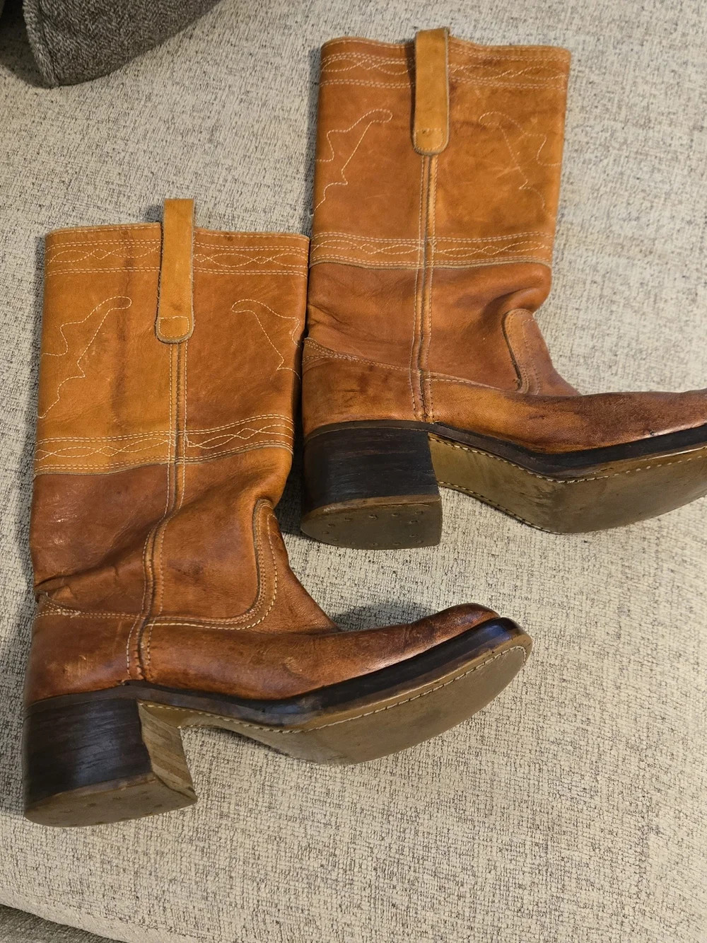 Frye Women's Cognac Leather Mid-Calf Heeled Boot Vintage 70s | Poshmark
