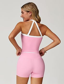 ABOCIW 2 Pieces Workout Sets for Women, Cross Back Tank Top Matching High Waist Biker Shorts, Gym... | Amazon (US)