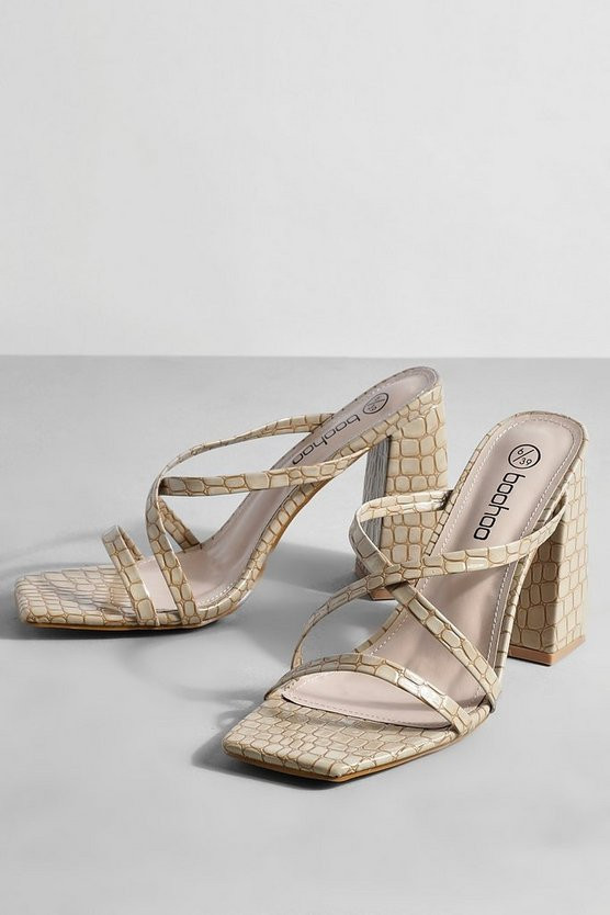 Croc Square Toe Block Heel Mules | Boohoo.com (UK & IE)