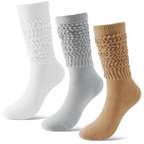 BONANGEL Slouch Socks for Woman, 3 Pairs Long Scrunchy Scrunch Slouchy Tube Boot Socks for Women Girls Size 5-11 | Amazon (US)