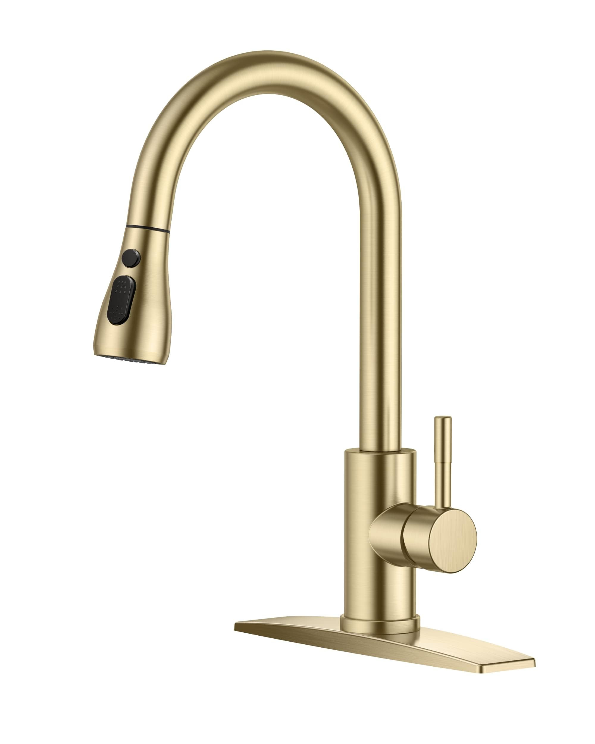 FORIOUS Gold Kitchen Faucet with Pull Down Sprayer, High Arc Single Handle Classic Stainless Stee... | Amazon (US)