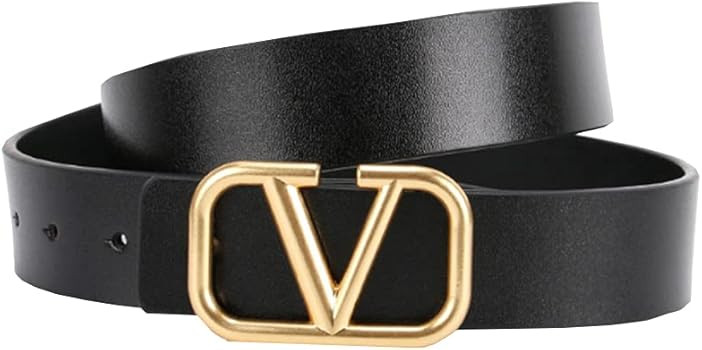 Letter V Leather Belt Metal Belt Pin Buckle Unisex Thickened 4CM / 105CM for Men and Women Universal | Amazon (US)