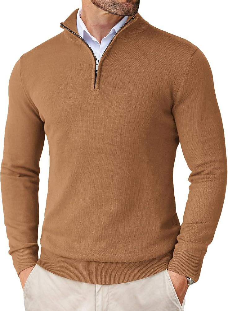 COOFANDY Men's Quarter Zip Up Sweaters Slim Fit Lightweight Mock Neck Pullover Casual Polo Sweate... | Amazon (US)