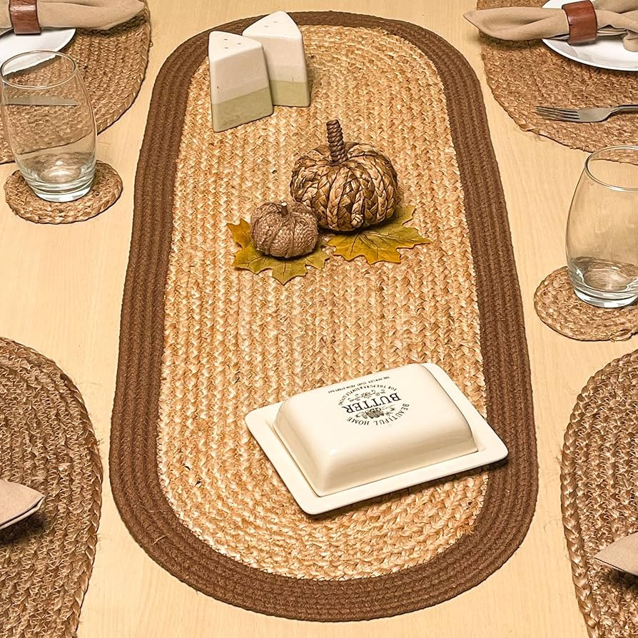 CHARDIN HOME Verona Oval Woven Jute & Cotton Braided Table Runner, Size -13 x 36 Inches, Color - ... | Amazon (US)