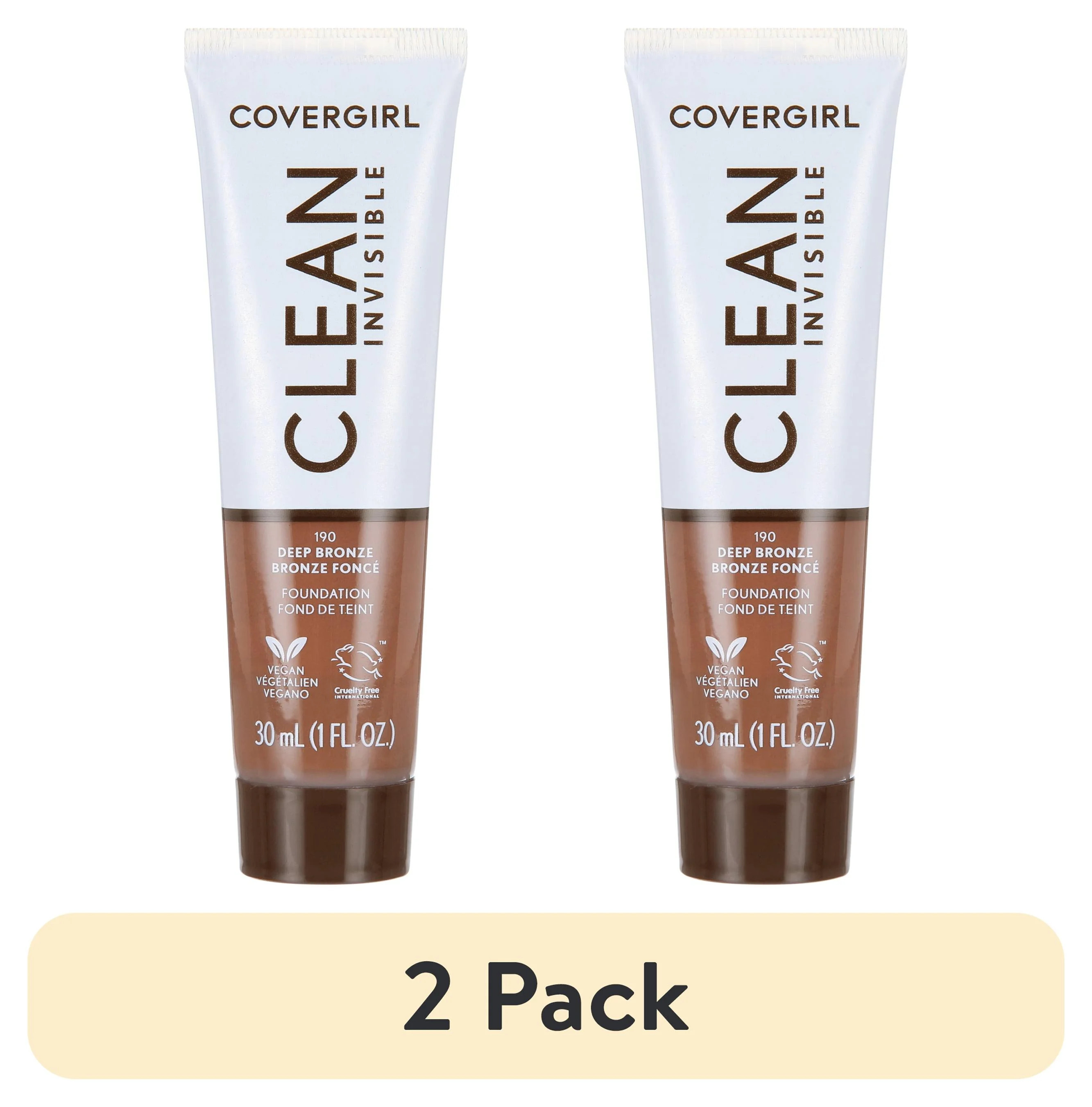 (2 pack) COVERGIRL Clean Invisible Liquid Foundation, 190 Deep Bronze, 1.0 fl oz | Walmart (US)