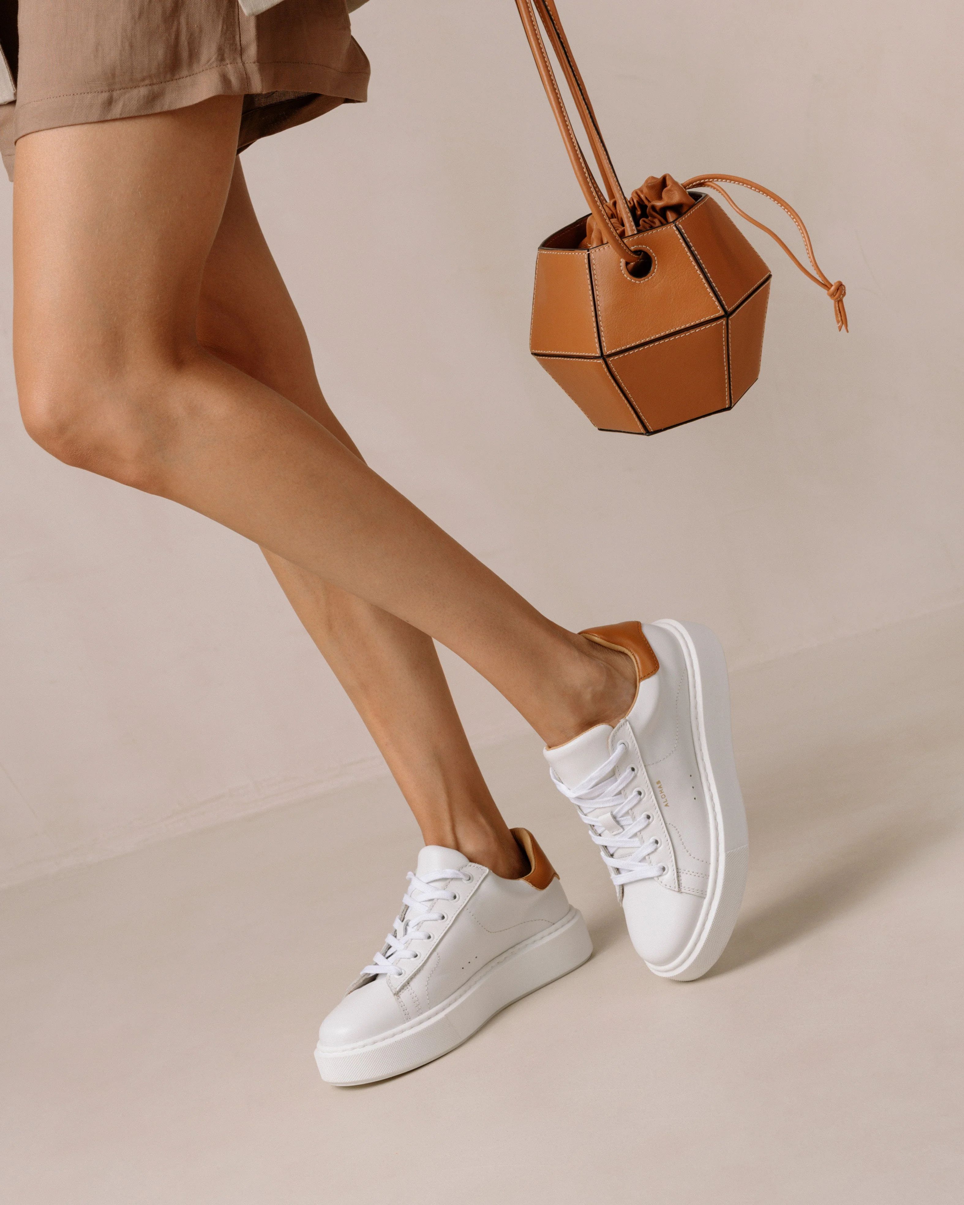 TB.65 - White and Brown Leather Sneakers | ALOHAS | Alohas FR