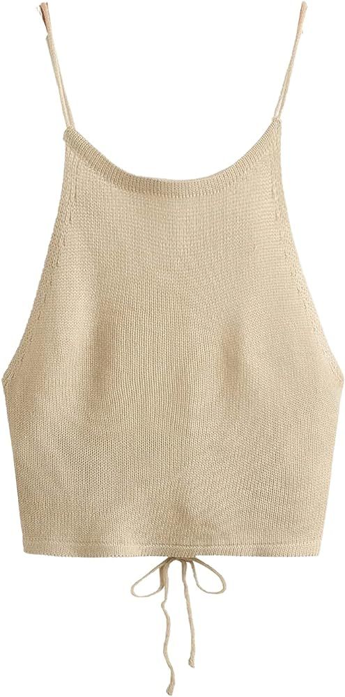 SweatyRocks Women's Sleeveless Space Dye Knit Camisole Criss Cross Backless Crop Top | Amazon (US)