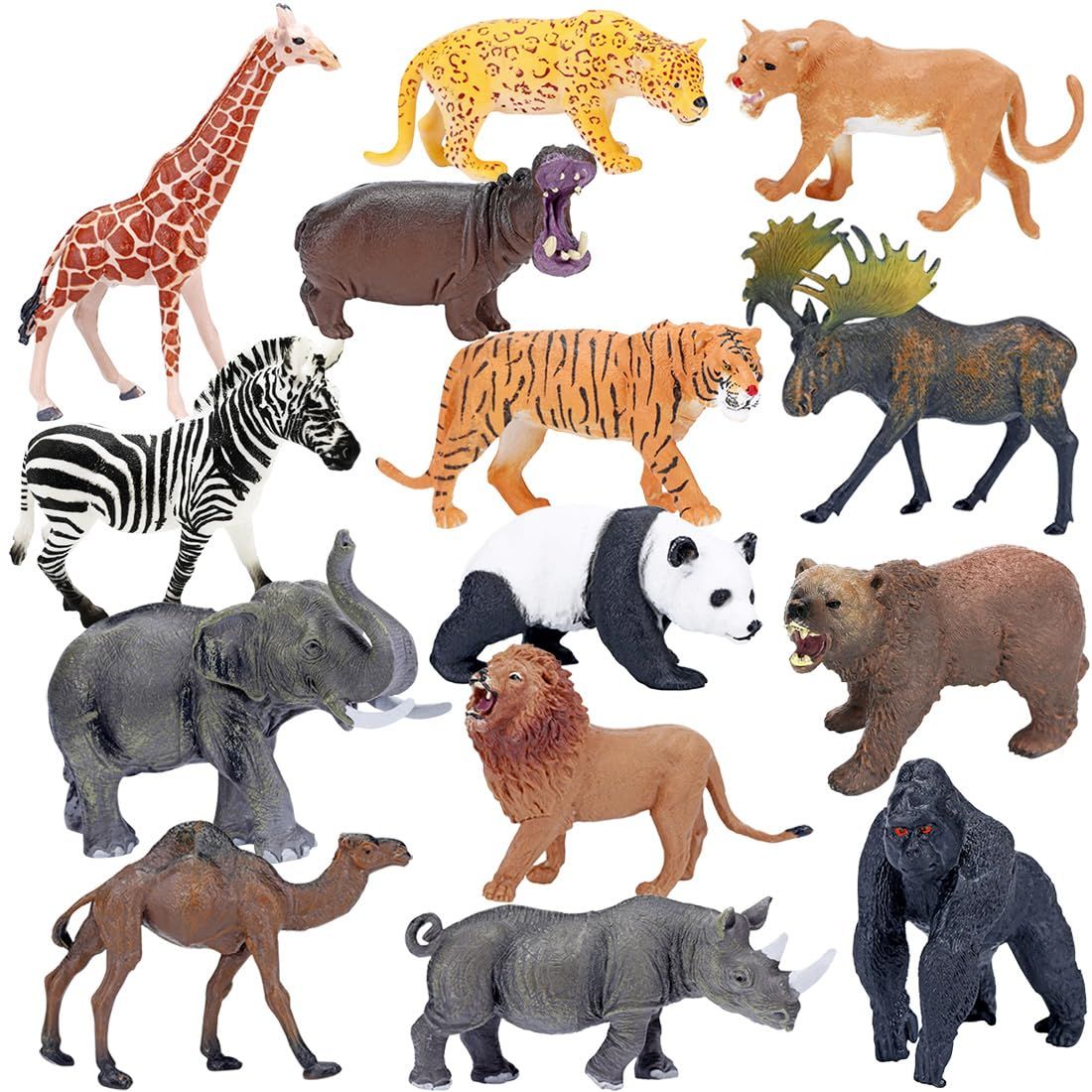 BOLZRA Safari Animals Figures Toys, Realistic Jumbo Wild Zoo Animals Figurines Plastic African Jungle Animals Playset for Kids Toddlers, 14 Piece Gift Set | Amazon (US)