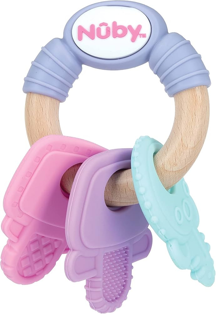 Nuby Natural Wood and Silicone Teether Keys, BPA Free, 3M+, Girl Colors | Amazon (US)