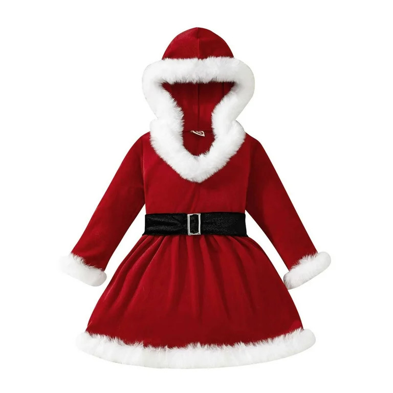 Zwiiyzr Toddler Girls Christmas Dresses Velvet Santa Claus Hooded Red Princess Tutu Dress Furry T... | Walmart (US)