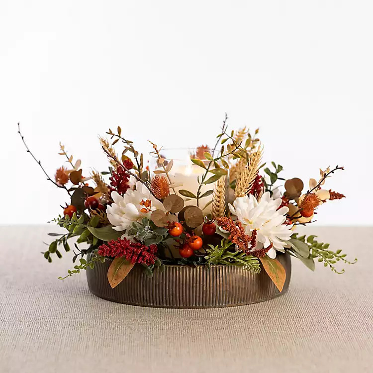 Mum and Greenery Mix Candle Centerpiece | Kirkland's Home