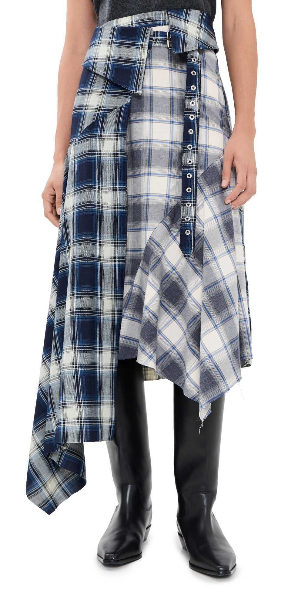 Marques'Almeida Plaid Wrap Skirt with Folded Belt Blue Plaid 12 | Shopbop