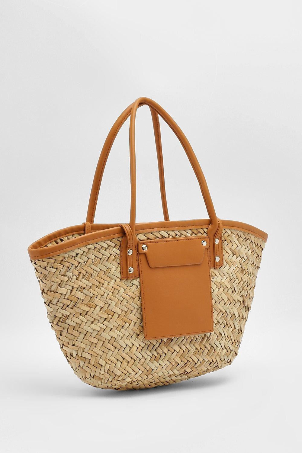 Woven Pocket Beach Bag | Boohoo.com (UK & IE)
