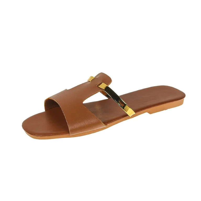 Brown Womens Casual Flat Sandals Plus Size Comfortable Beach Walking Footwear Textured Design Sui... | Walmart (US)