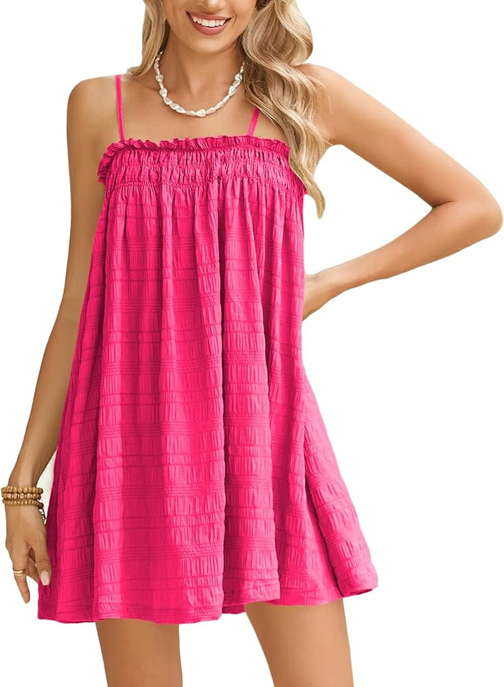 MakeMeChic Women's Summer Cami Dress Sundresses Sleeveless Ruffle Swing Shirred Casual Flowy Vaca... | Amazon (US)