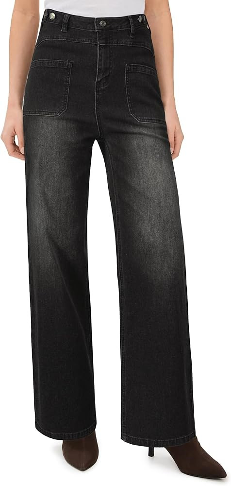 Arach&Cloz Women's Stretchy Denim Adjustable Waist Buttons High Waisted Wide Leg Jeans 2025 | Amazon (US)