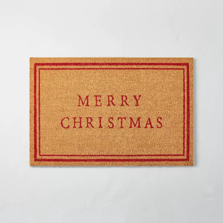 Merry Christmas Bordered Rectangular Outdoor Doormat Red/Tan - Hearth & Hand™ with Magnolia | Target
