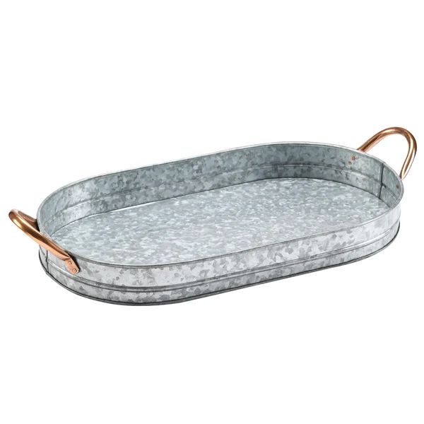 22" Oval Galvanized Tray With Copper Handles | Wayfair North America
