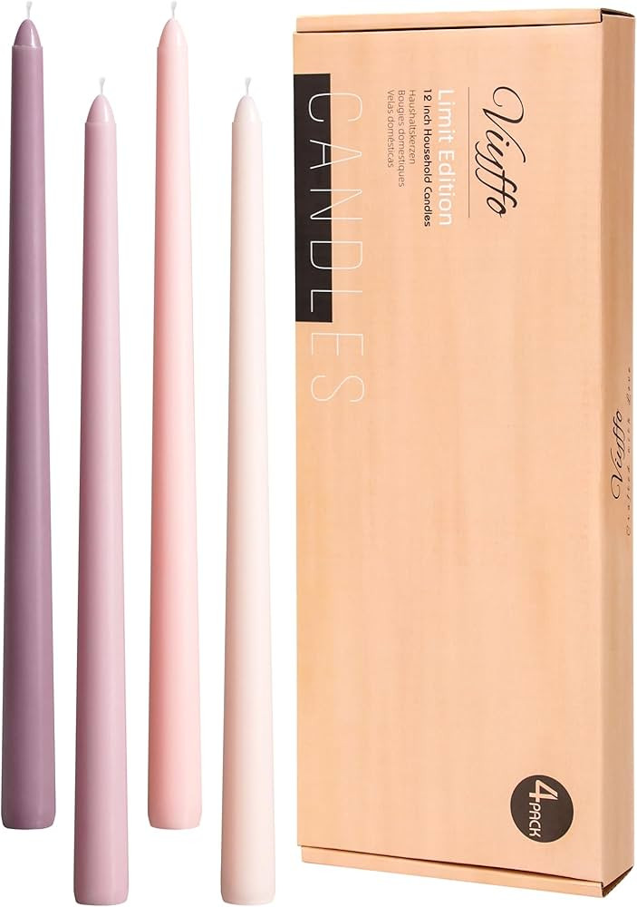 Viyffo 12 Inch Taper Candles Pink with a Purple Hue Set of 4 Unscented Smokeless Long Tall Tapere... | Amazon (US)