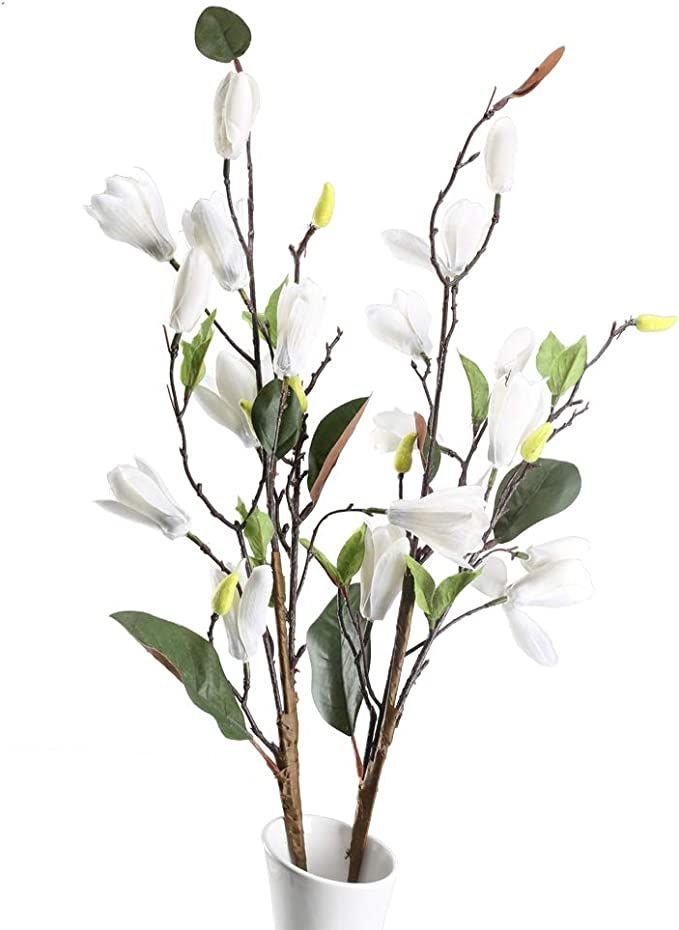 HO2NLE 2PCS Artificial Silk Magnolia Flowers Real Touch Fake Floral Branches Home Garden Restrant... | Amazon (US)