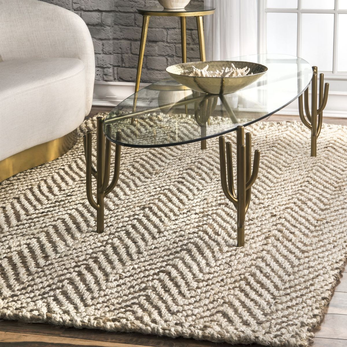 Off White Handwoven Jute Jagged Chevron Area Rug | Rugs USA