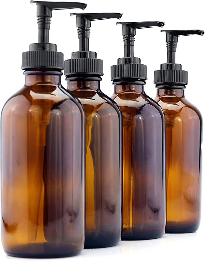 Amazon.com: Cornucopia 8-Ounce Amber Glass Pump Bottles (4-Pack); Empty Boston Round Bottles w/Bl... | Amazon (US)