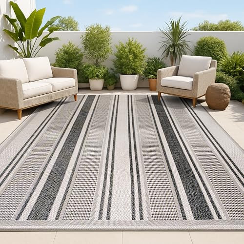 JONATHAN Y Double Stripe Indoor Outdoor Area Rug 3X5 Black/Beige, Haynes Modern for Backyard, Patio, Porch, Easy-Cleaning, High Traffic, Pet-Friendly, Non-Shedding (SMB202D-3) | Amazon (US)