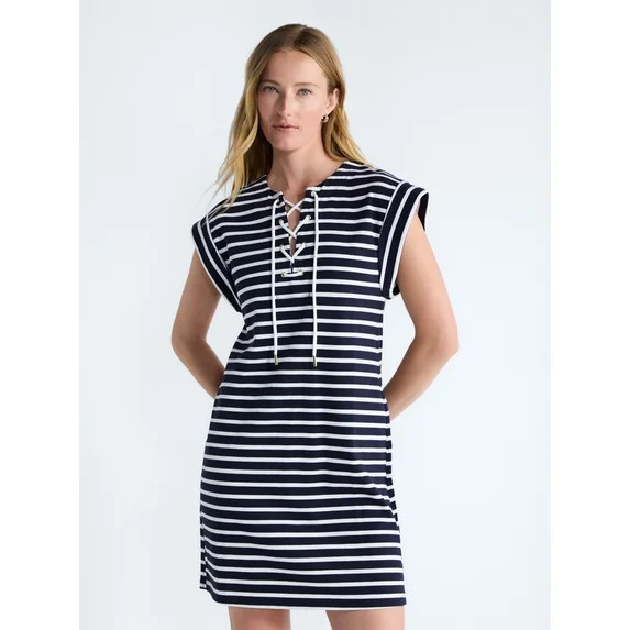Free Assembly Women's Lace Up Cotton Mini Dress, Sizes XS-XXL | Walmart (US)