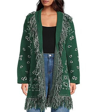 Sugarlips Bandana Fringe Shawl Collar Belted Open Front Cardigan - S | Dillard's