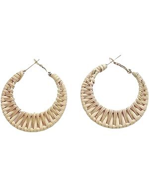 Lightweight Geometric Rattan Earrings for Women Handmade Braid Woven Raffia Straw Wicker Hoop Sta... | Amazon (US)