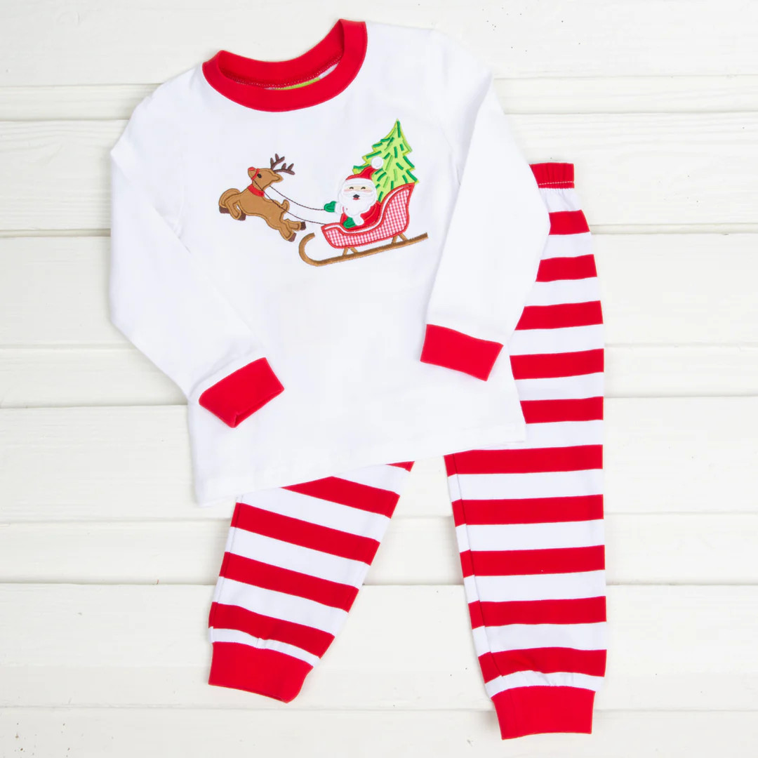 Santa's Sleigh Red Stripe Pajamas | Classic Whimsy