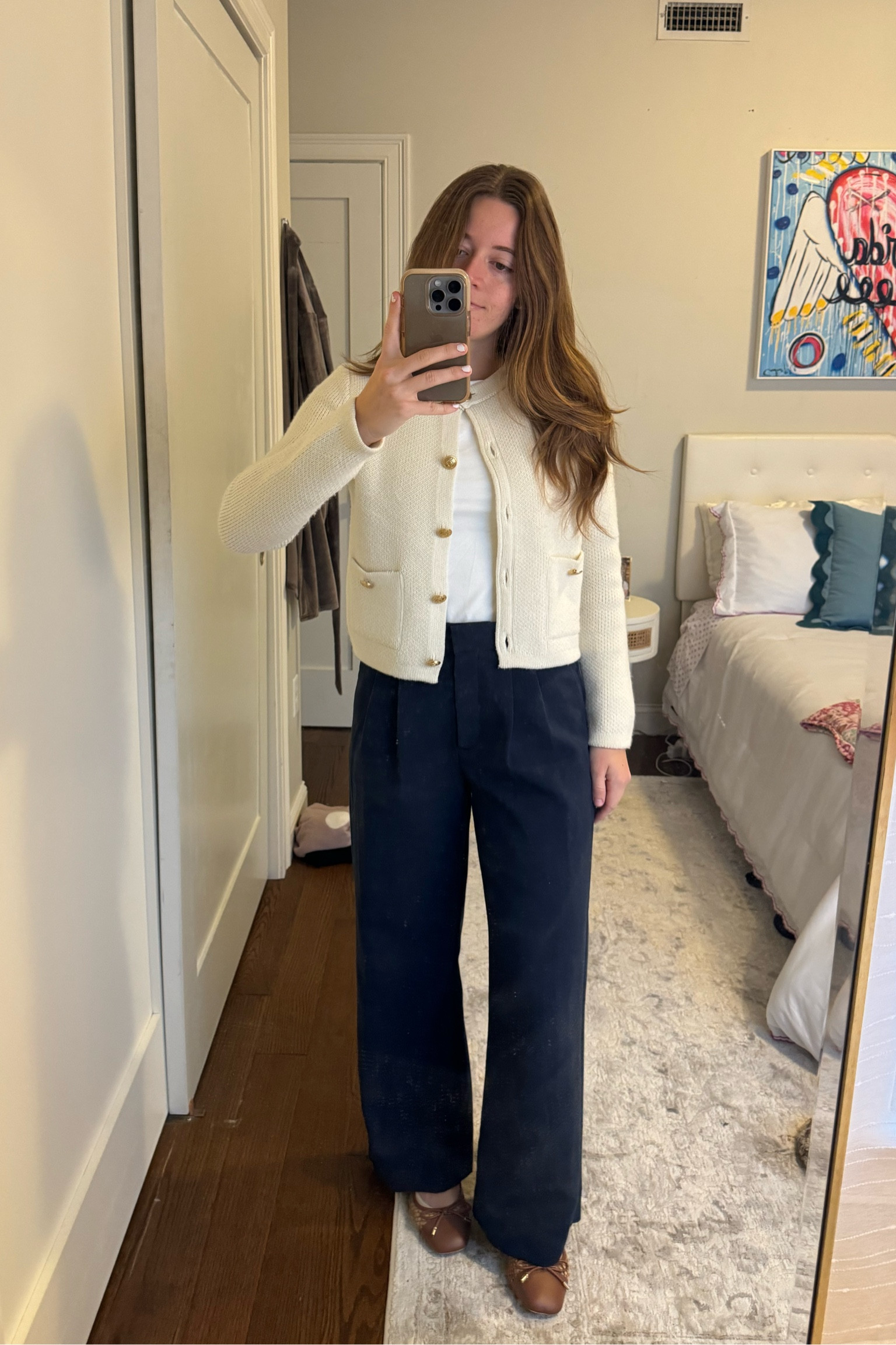 Cute office outfit💙 Work pants are Abercrombie (size 27, short) + top is GAP (size S) + similar cardigans & flats linked below✨

#LTKFindsUnder100 #LTKWorkwear