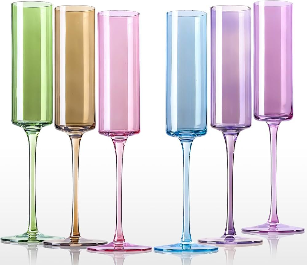 Champagne flutes -Square champagne flutes with multi color Modern Colored Champagne Glasses Set o... | Amazon (US)